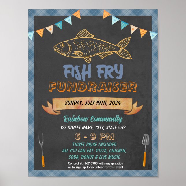 Póster plantilla de evento Fish Fry Fundraiser (Frente)