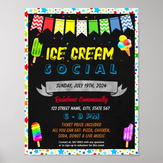 Póster Plantilla de evento social Ice Cream (Frente)
