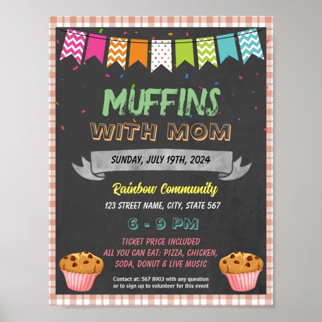 Póster Plantilla de eventos Muffins With Mom (Frente)