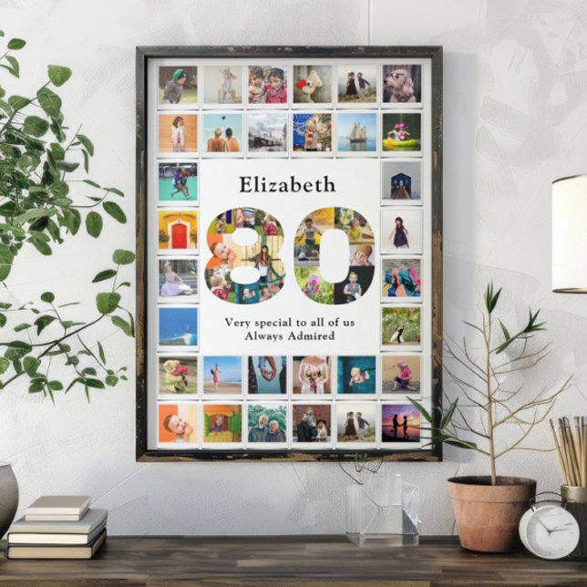 Póster Plantilla de foto para cumpleaños 80 (Personalized 80th birthday poster with family photo collage template.)