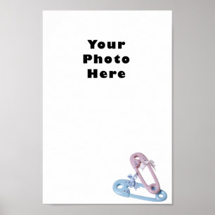 Póster Plantilla de fotografía de pines para bebé azul y 