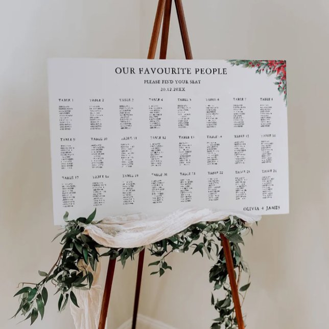 Póster Plantilla de gráfico de asientos de Boda de navida (Christmas Wedding Seating Chart Template)