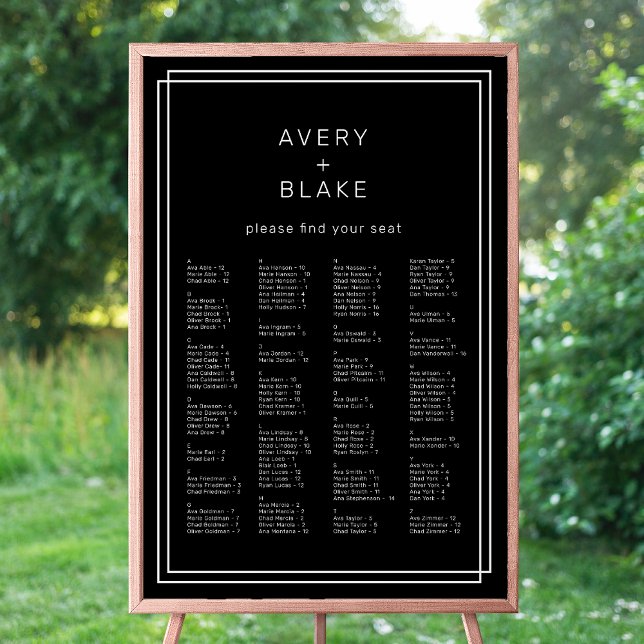 Póster Plantilla de gráfico de asientos de Boda negro de  (AVERY Modern Black Wedding Seating Chart Template)