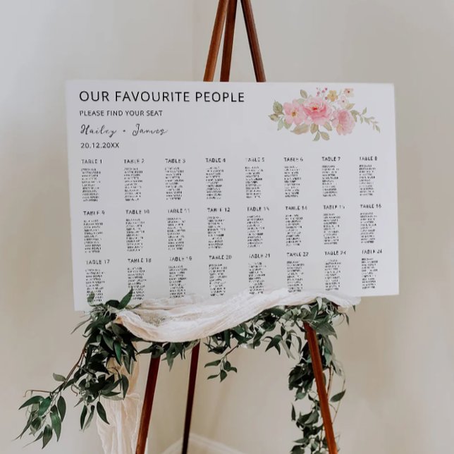 Póster Plantilla de gráfico de asientos de Boda Rosa (Rose Wedding Seating Chart Template)