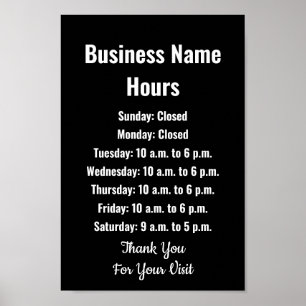 Póster Plantilla de Horas de Nombre Comercial en Blanco y