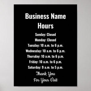 Póster Plantilla de Horas de Nombre Comercial en Blanco y