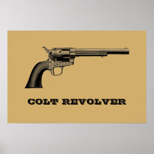 Póster Plantilla de ilustración de revólver Colt antiguo