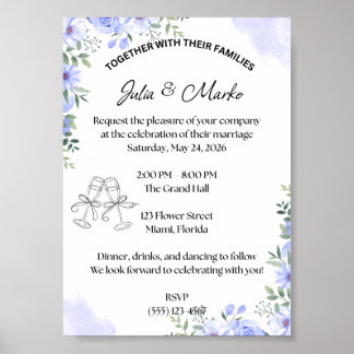 Póster Plantilla de Invitación de Boda Romántica