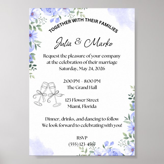 Póster Plantilla de Invitación de Boda Romántica (Frente)