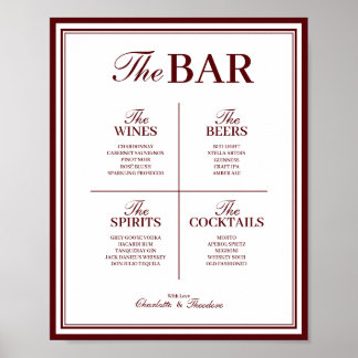 Póster Plantilla de letrero de bar de boda, Menú de bebid