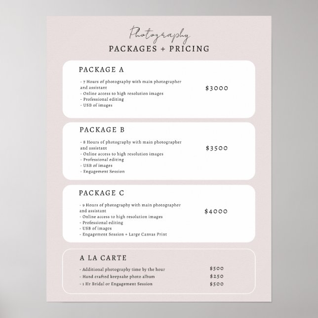 Póster Plantilla de lista de precios neutros simple (Frente)