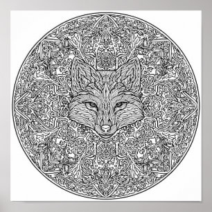 Póster Plantilla de Mandala de Navidad de Zorro Simétrico