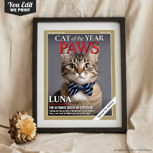 Póster Plantilla de Portada de Revista de Gato Personaliz