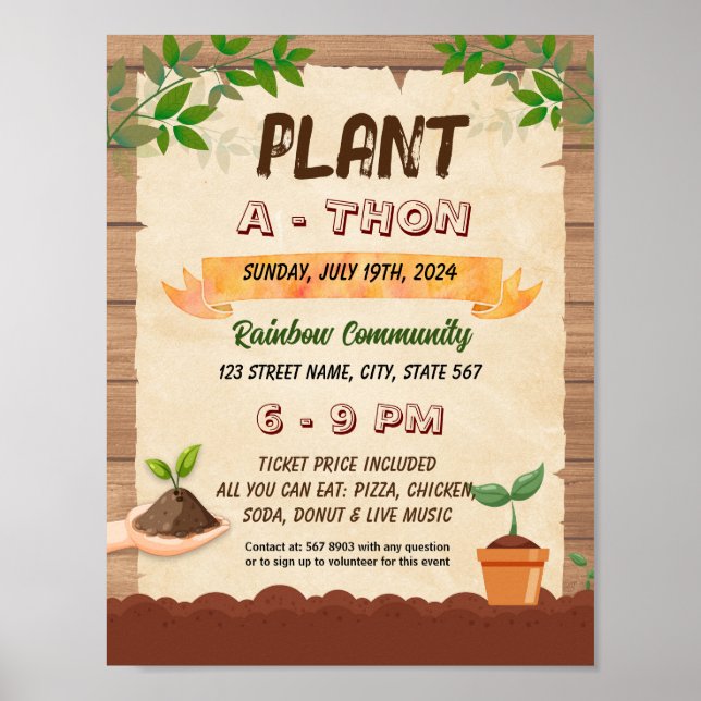 Póster Plantilla de poster de volante Planta-a-Thon (Frente)