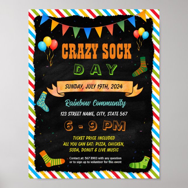 Póster Plantilla de poster de volante Wacky Socks Day (Frente)