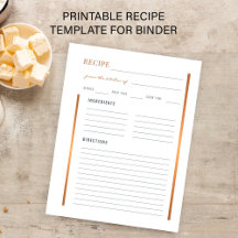 Plantilla de receta de cocina en blanco PRINTABLE