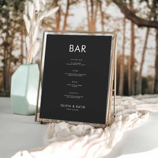 Póster Plantilla de Rótulo de menú Barra de Boda negra (Black Wedding Bar Menu Sign Template)