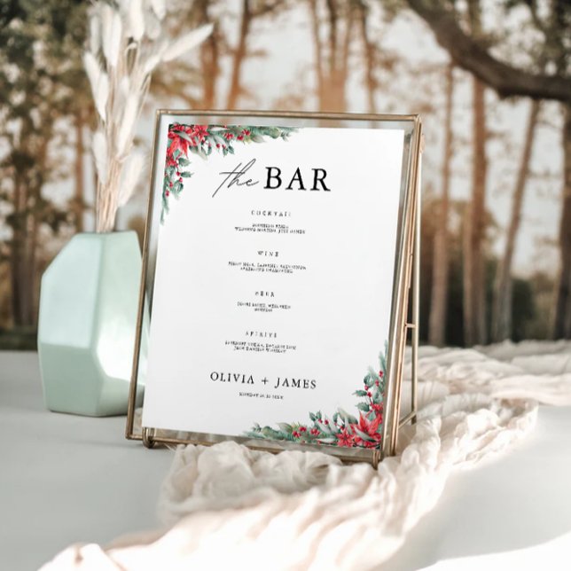 Póster Plantilla de Rótulo de menú Boda de navidades (Christmas Wedding Bar Menu Sign Template)