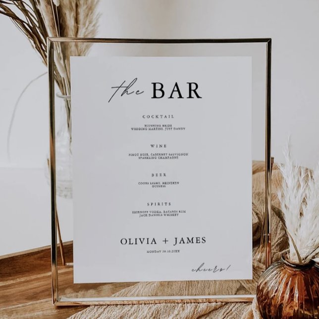 Póster Plantilla de Rótulo de menú de barra de Boda minim (Minimalist Wedding Bar Menu Sign Template)