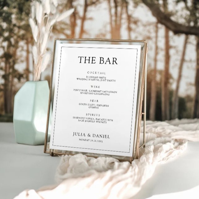 Póster Plantilla de Rótulo de menú de barra de Boda minim (Minimalist Wedding Bar Menu Sign Template)