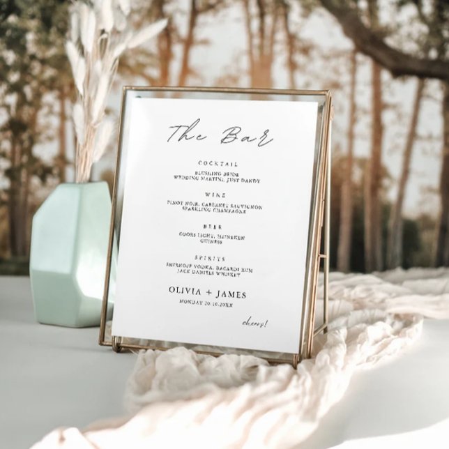 Póster Plantilla de Rótulo de menú de barra de Boda minim (Minimalist Wedding Bar Menu Sign Template)