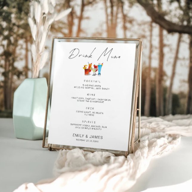 Póster Plantilla de Rótulo de menú de barra de Boda minim (Minimalist Wedding Bar Menu Sign Template)