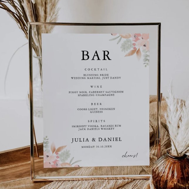 Póster Plantilla de Rótulo del menú Barra Boda de flores  (Wildflower Wedding Bar Menu Sign Template)