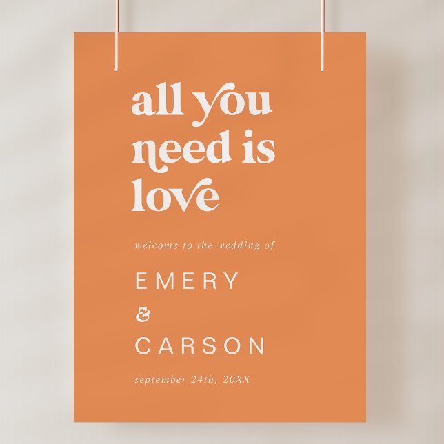 Póster Plantilla de signo de bienvenida de Boda de verano (Retro Summer Orange Wedding Welcome Sign Template)