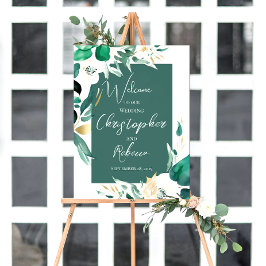 Póster Plantilla de signo de bienvenida de boda, floral,