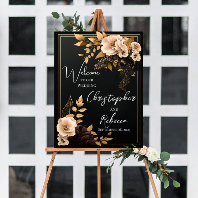 Póster Plantilla de signo de bienvenida de boda, floral, (Subido por el creador)