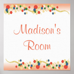 Póster Plantilla floral asiática rosa rosa personalizada