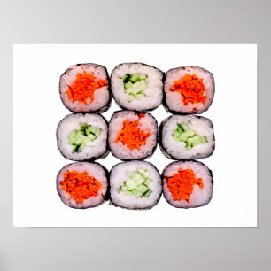 Póster Plantilla japonesa de la comida de Rolls del sushi