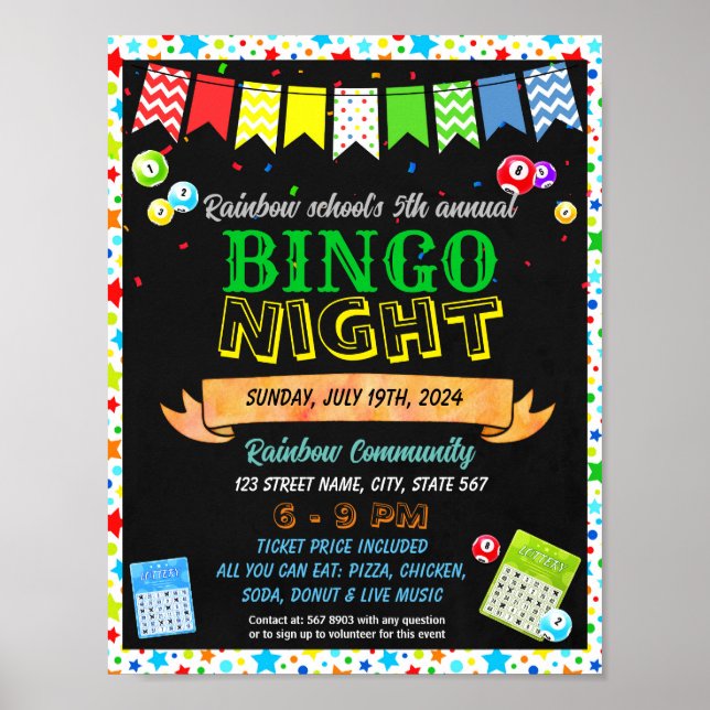 Póster Plantilla nocturna de bingo (Frente)