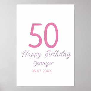 Póster plantilla rosa de 50 cumpleaños agregar nombre fec