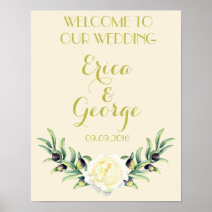 Póster Plantilla rosa floral signo de bienvenida boda Imp