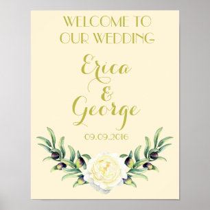 Póster Plantilla rosa floral signo de bienvenida boda Imp