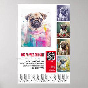 Póster plantillas de carteles de venta de cachorros Pug