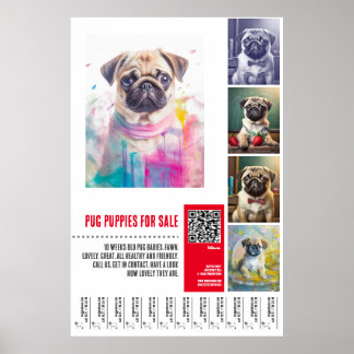 Póster plantillas de carteles de venta de cachorros Pug