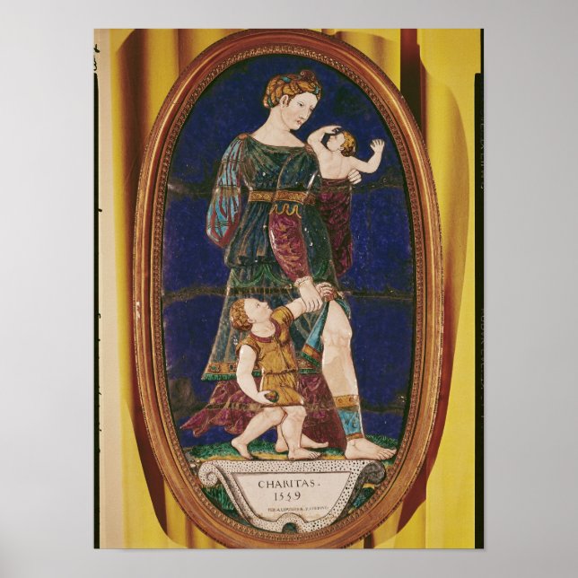 Póster Plaque que representa la caridad, Limousin, 1559 (Frente)