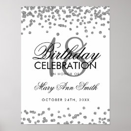Póster Plata 18 cumpleaños Purpurina de Faux Confetti Whi