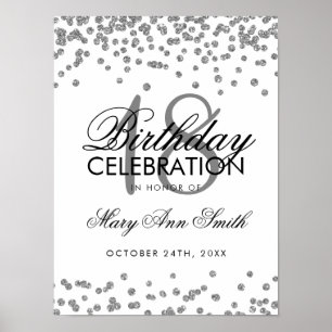 Póster Plata 18 cumpleaños Purpurina de Faux Confetti Whi