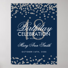 Póster Plata 18 cumpleaños Purpurina Faux Confetti Navy