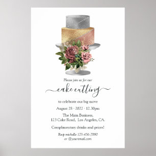 Póster Plata de moda y tarta floral de oro