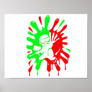 Póster Plata de Paintball verde y rojo y mascota