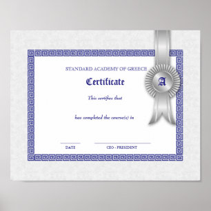 Póster Plata griega de las llaves del certificado del