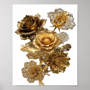Póster Plata Limpia ROSAS DORADAS
