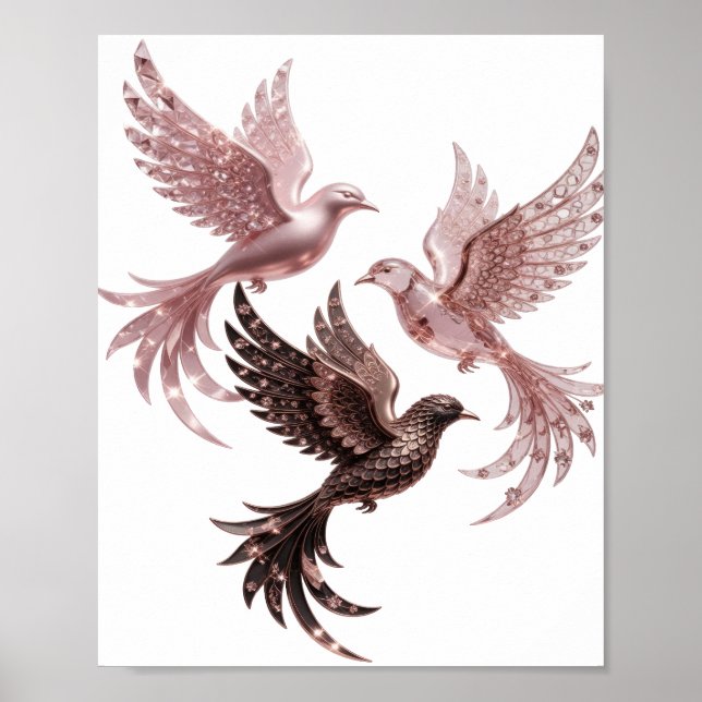 Póster Plata Limpia TRES PÁJAROS DE ORO DE ROSA (Frente)