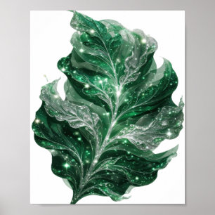 Póster Plata llamativa HOJAS VERDES CON ESTRELLAS
