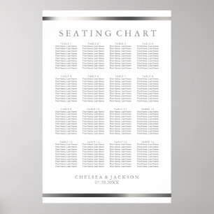 Póster Plata simple y blanco - Tabla de asientos de 16 me