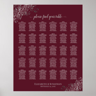 Póster Plata sobre la tabla de asientos de los Bodas de m